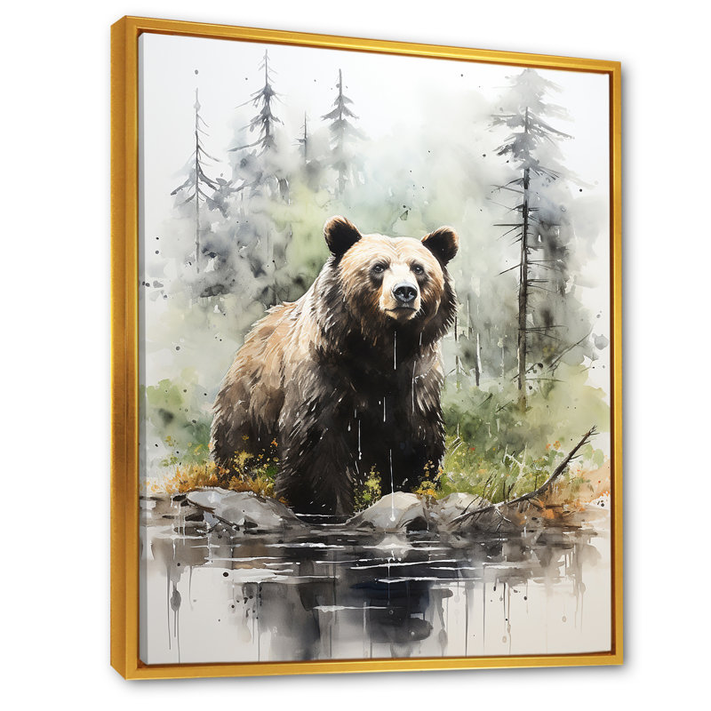 «Brown Grizzly Bear In Wilderness II», art mural, Cadre flottant doré, 32" H x 16" W