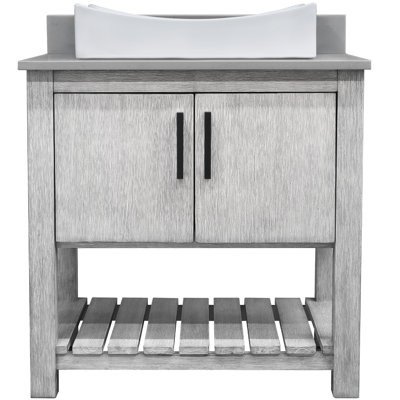 30-inch Bathroom Vanity with Grey Quartz Top, Porcelain Sink and Hardware