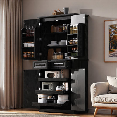 Grand garde-manger avec 3 armoires coulissantes, 6 portes et 2 tiroirs