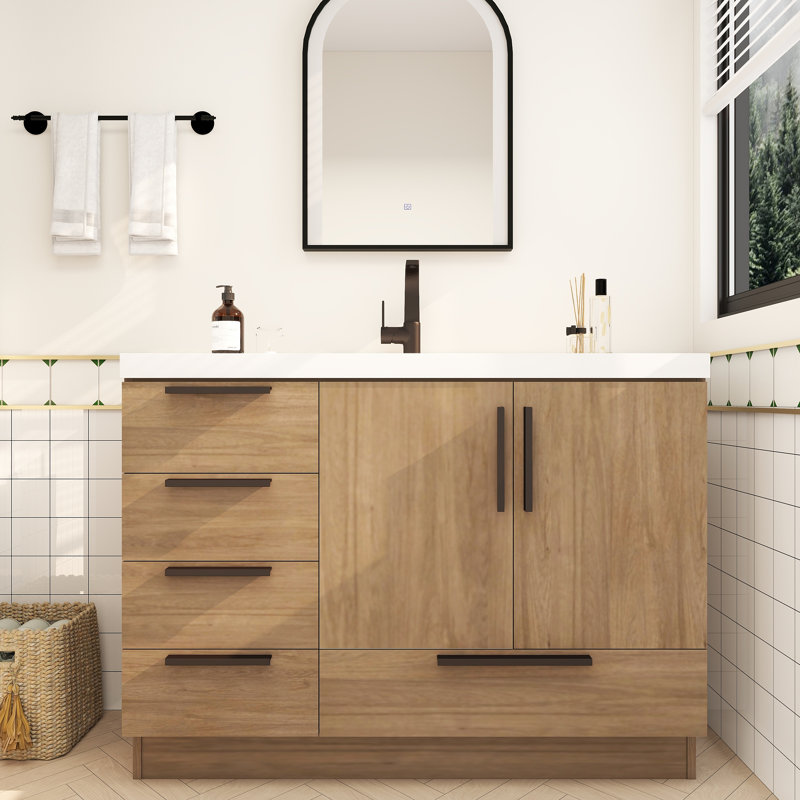 Meuble-lavabo autoportant avec tiroirs latéraux Carla, Chêne français foncé, 47"