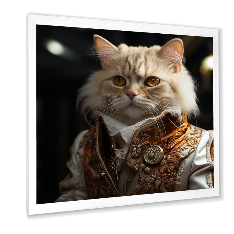 " Elegance Cat Dressed In Suit ", White Single Picture Framed, 36" H x 36" W x 1.5" D