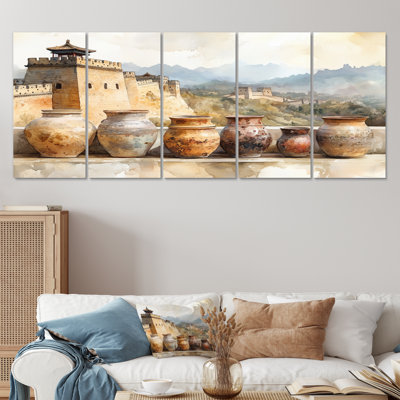 «Great Wall China Pottery» dans des tons de beige et de gris - ensemble d'art mural sur toile Boho Pottery