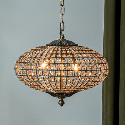 17'' Wide 3-light Retro French Handcrafted Bird Cage Crystal Chandelier In Antique Bronze With Vintage Patina Dimmable For Dining Room Or Bedroom