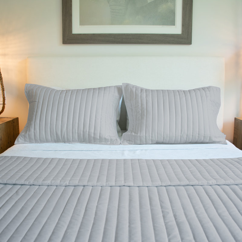 Essentials Vertical Stripes 3Pc. Quilt Set, Light Gray, Queen Quilt + 2 Pillow Shams