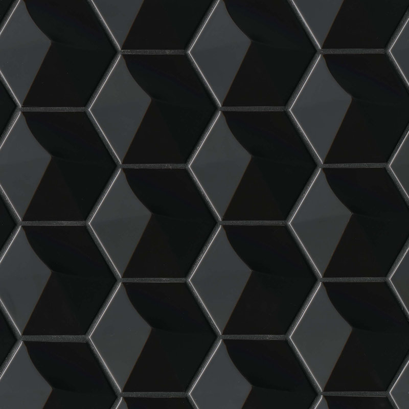 Hedron 4" x 5" Straight Edge Ceramic Singular Wall Tile, Black