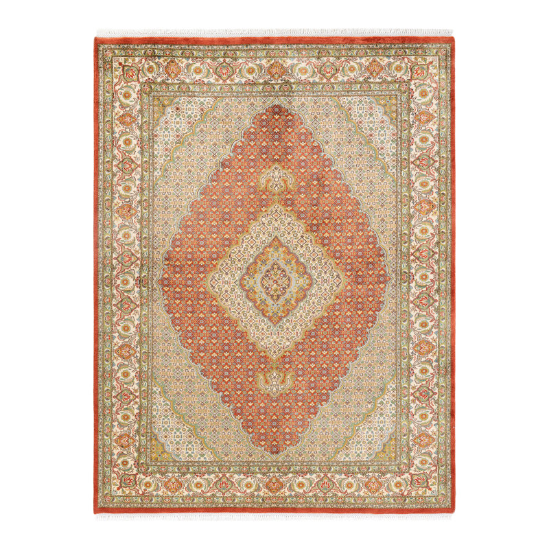 Tapis unique en laine noué à la main 5 pi 8 po x 8 pi nouvel âge Hayner - rose / rouge / vert