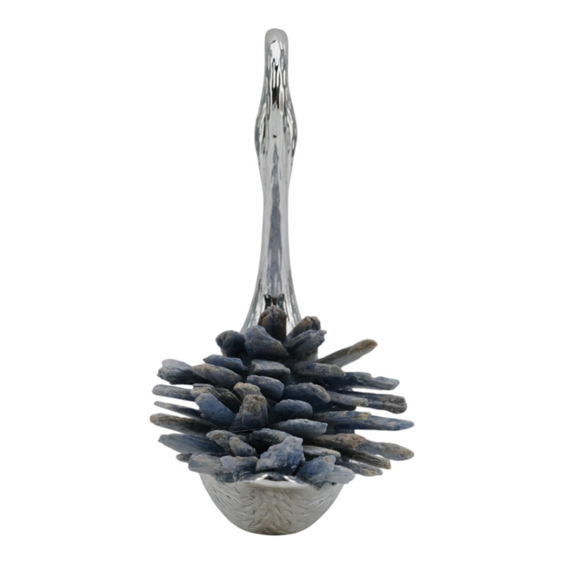 Sagebrook Home 6" Majesty Blue Kyanite Stone Sitting Metal Swan, 6" H x 6.5" W x 3" D