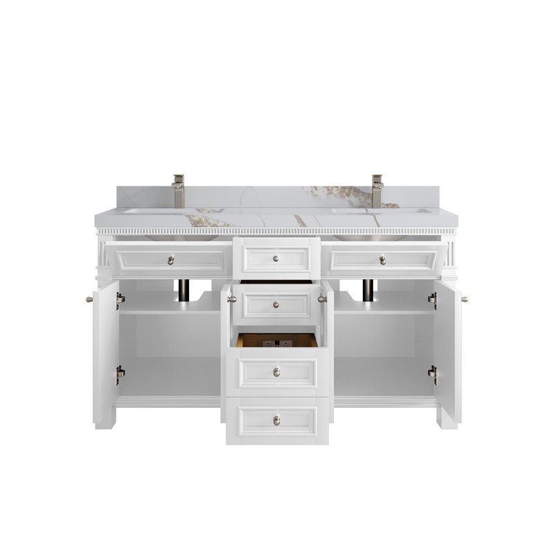 Paris 60 po X P 22 po Meuble-lavabo double D, Or Calacatta