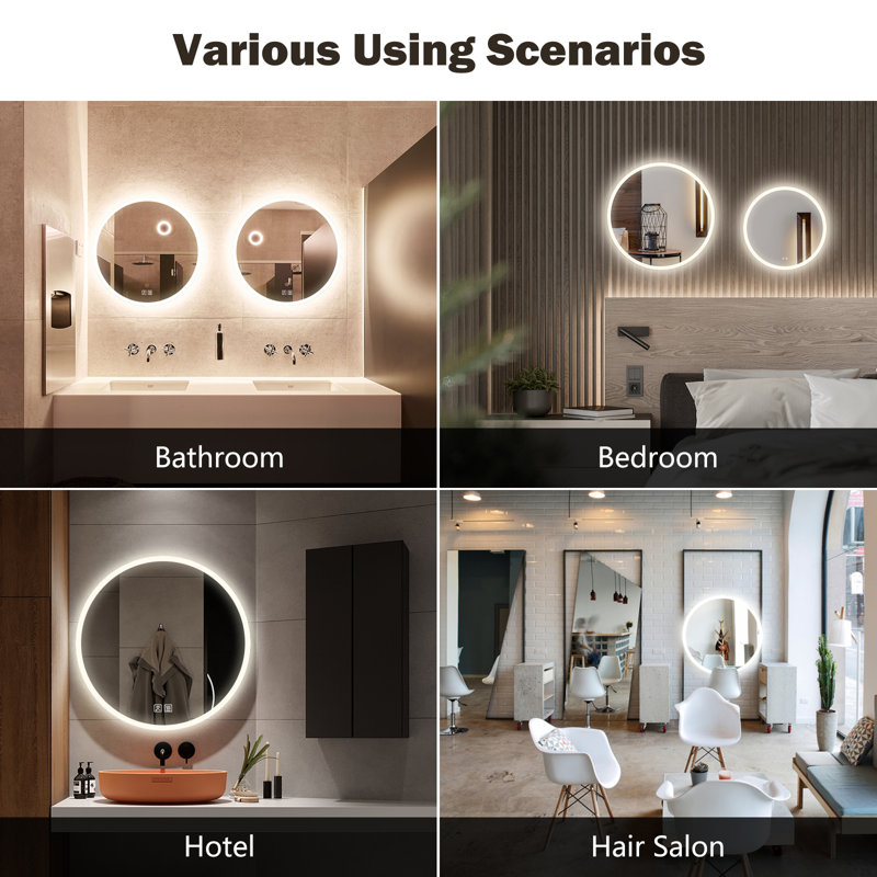 Naliyah Round Energy Saving Copper-Free Silver LED Lighted Bathroom / Vanity Mirror, Anti-Fog, Dimmable, 44" x 44"