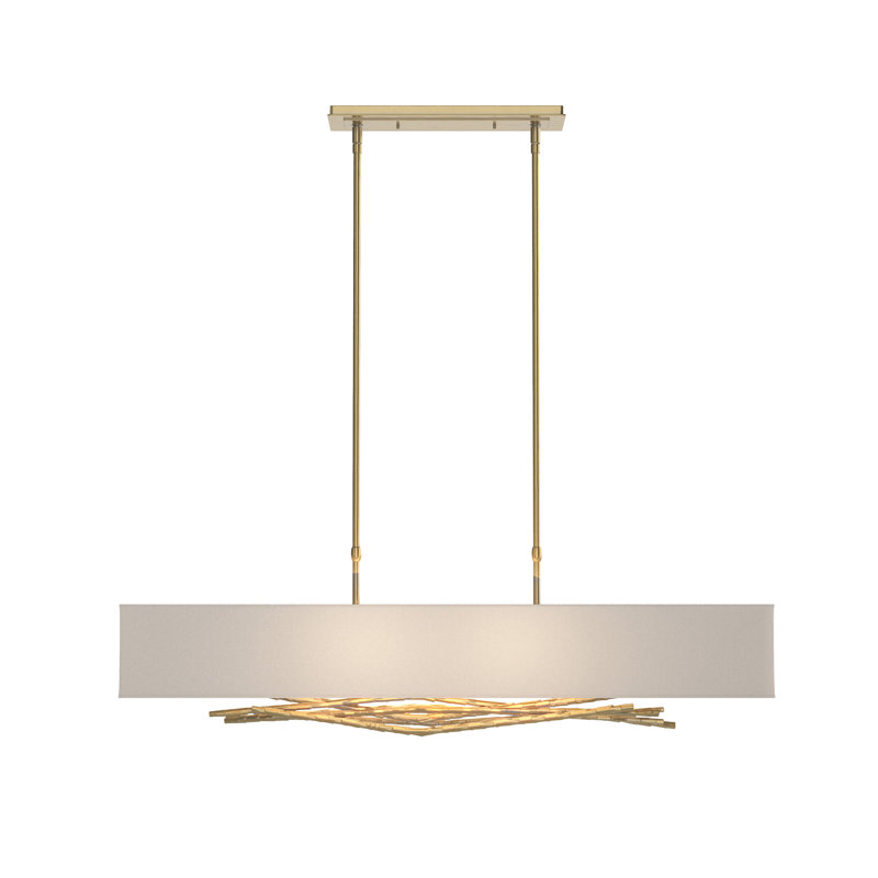 Brindille 4 - Light Kitchen Island Rectangle Pendant, Flax, Modern Brass