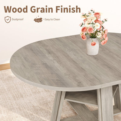 Ensemble de table de salle à manger ronde à ovale extensible avec chaises rembourrées et tablette de rangement