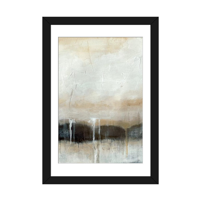 « horizon strates ii », reproduction d’art sur toile tendue, H 24 po x l 16 po x P 1 po, Papier avec cadre noir, Blanc