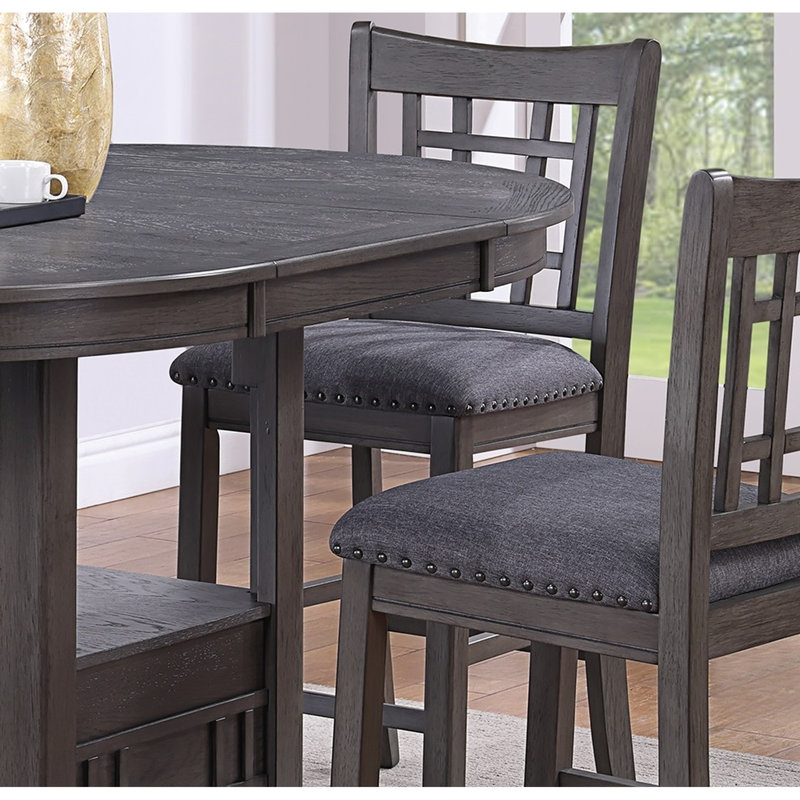 Table ovale en bois massif avec rallonge, finition contemporaine grise, charme rond et moderne