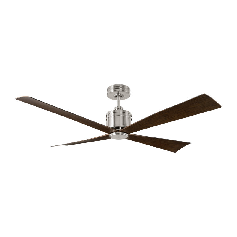 Launceton Downrod Ceiling Fan, Brushed Steel/Walnut ABS