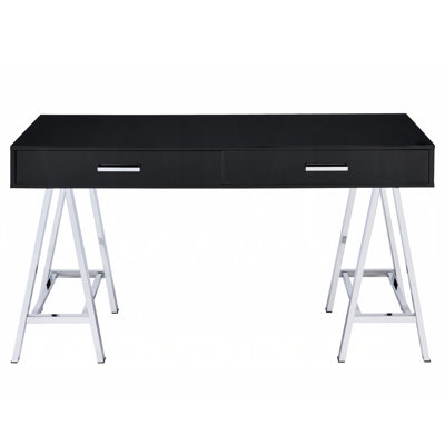 Bureau de travail moderne avec 2 fonctions, rectangulaire, noir brillant / capacité d'écriture rectangulaire, brillant et