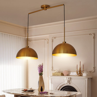 2-Lamp Gold Adjustable Iron Pendant Light
