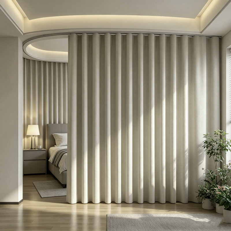 Rideau occultant avec rail de plafond flexible de 100 pouces, panneau de séparation d'intimité en lin pour chambre à coucher, bureau et studio, 1 panneau