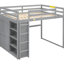 Lit mezzanine en bois gris avec garde-robe, rangement, lampe de bureau à DEL et tablettes pleines de stabilité, projecteur dans les tons