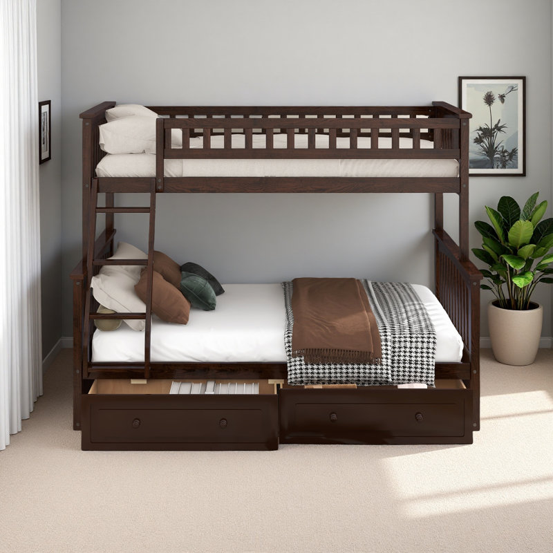 Twin Over Full Bunk Bed With Drawers, Convertible Beds, Espresso