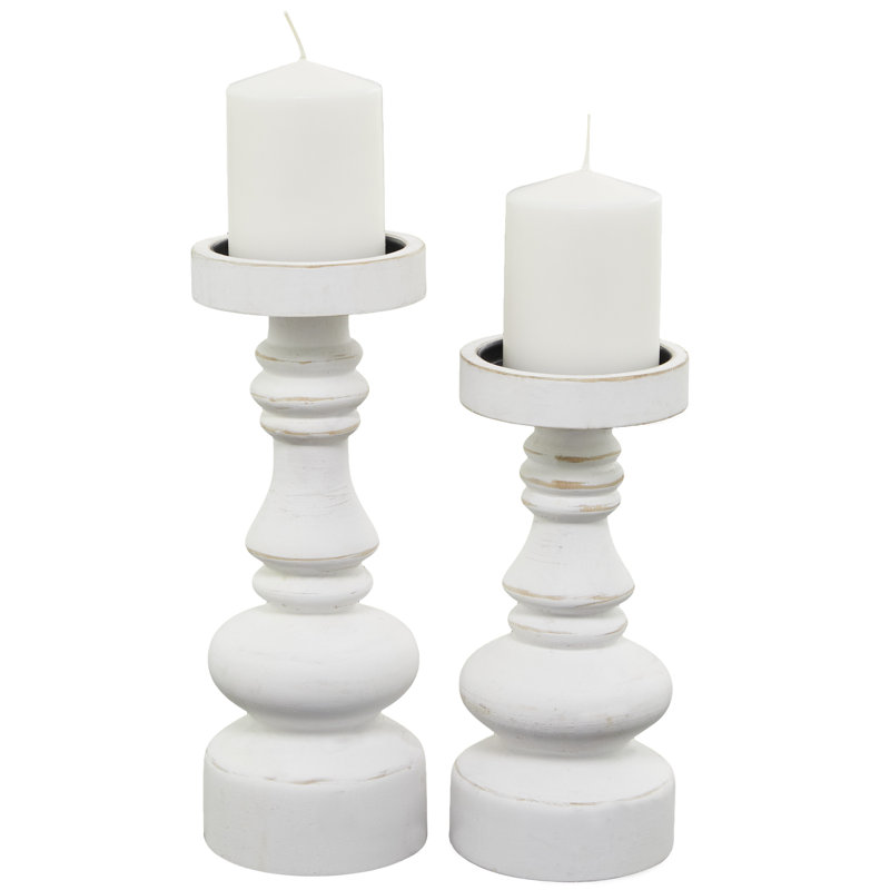 Wood Tabletop Candlestick, White