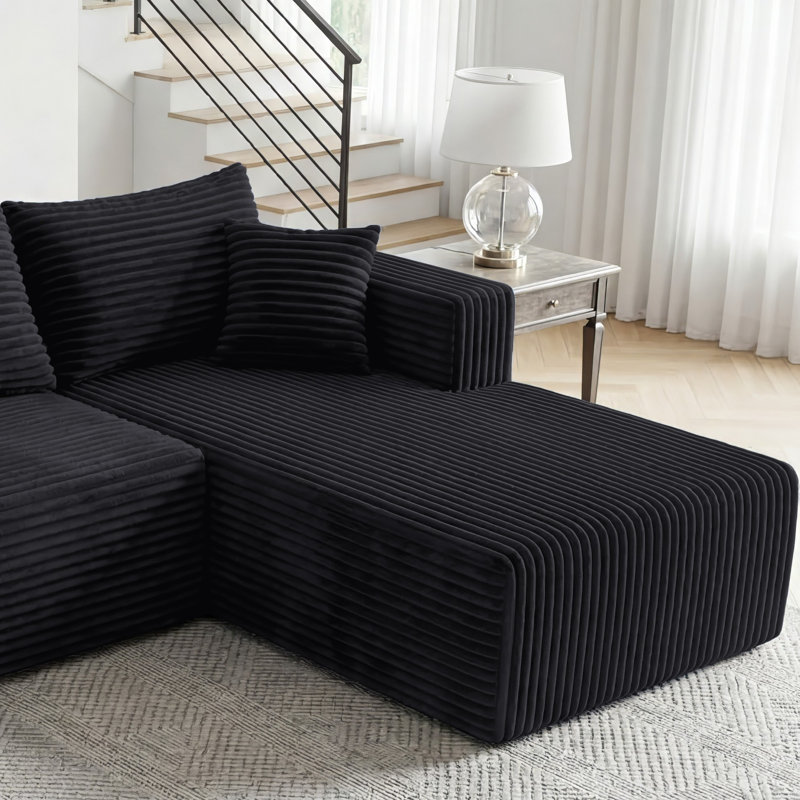 Chaise longue modulaire, rouleau de compression, aucun assemblage requis, flanelle revêtue de ressorts ensachés pour le salon, noir