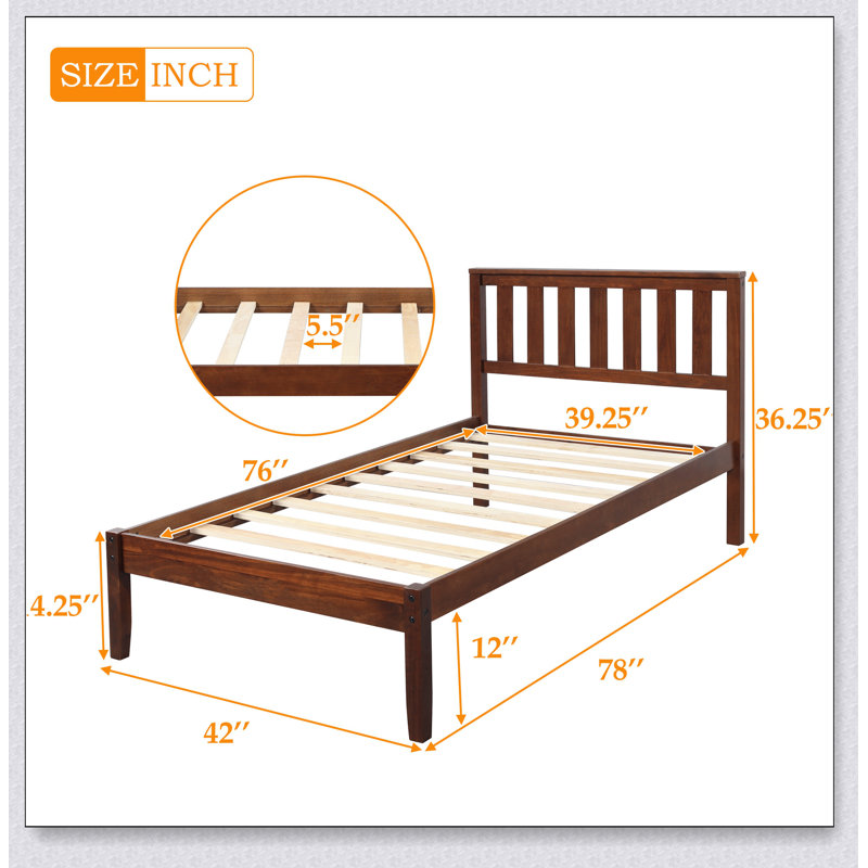 Lit plateforme en bois avec tête de lit / support en lattes de bois
