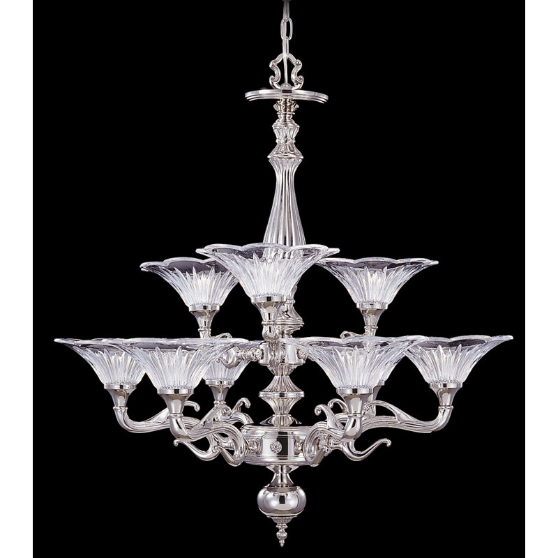 Lustre à niveaux ombrés 9 lumières Yancy, Argent poli