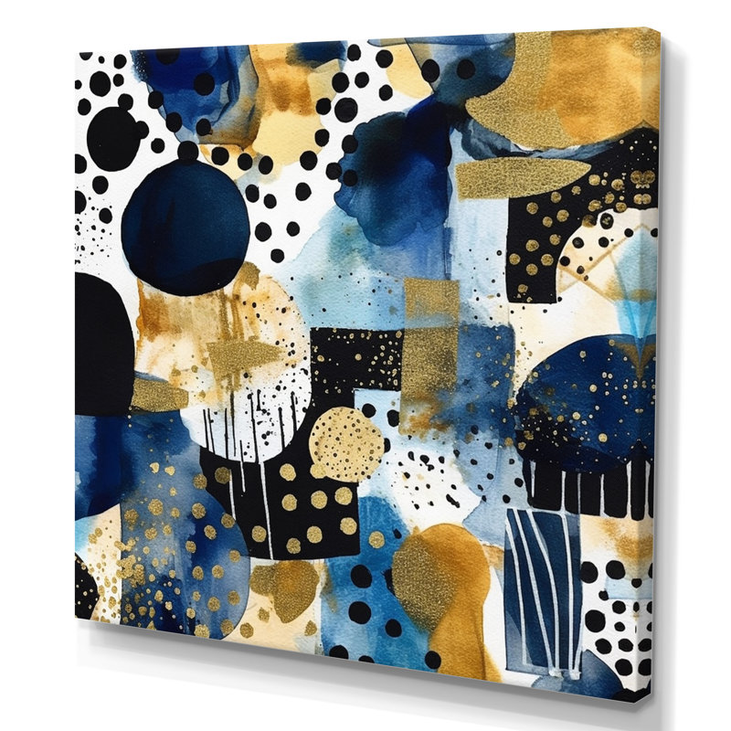Motif abstrait avec textures bleues et dorées - impression, H 24 po x l 24 po x P 1 po, Toile tendue