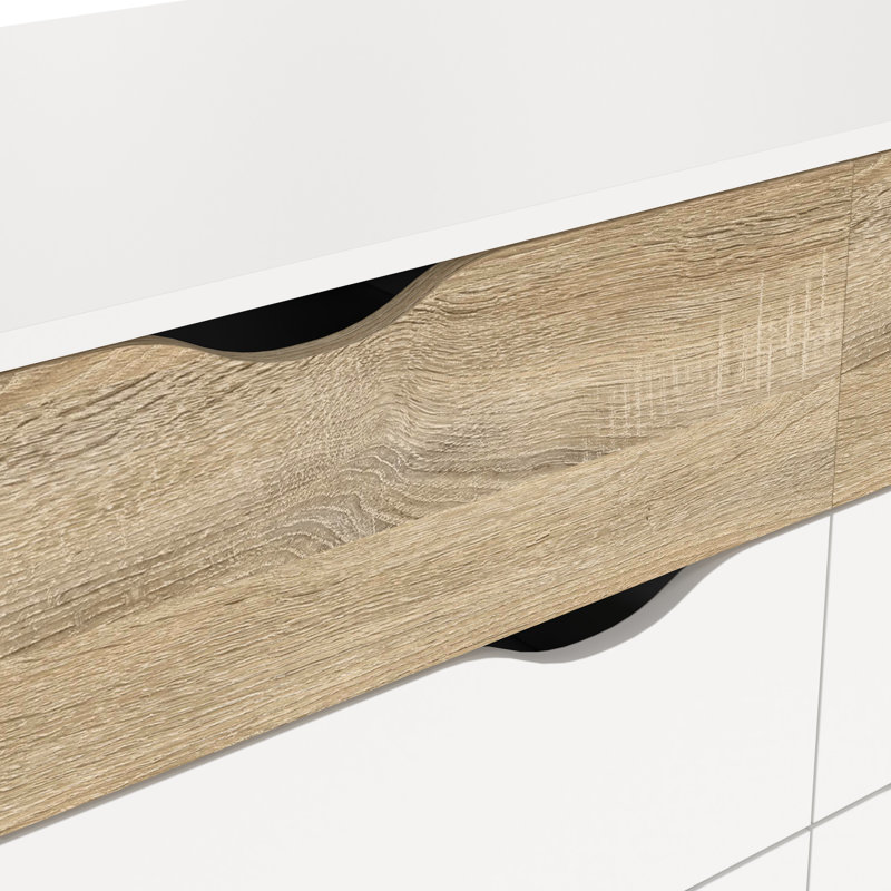 Justus 8 Drawer 77.05" W Double Dresser, Oak/White