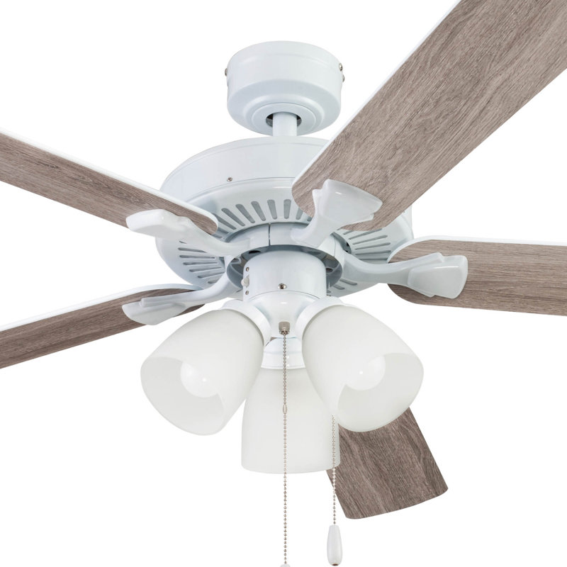 Ventilateur de plafond 52 po avec ensemble d'éclairage Stannor, Blanc avec pales en chêne blanc / gris