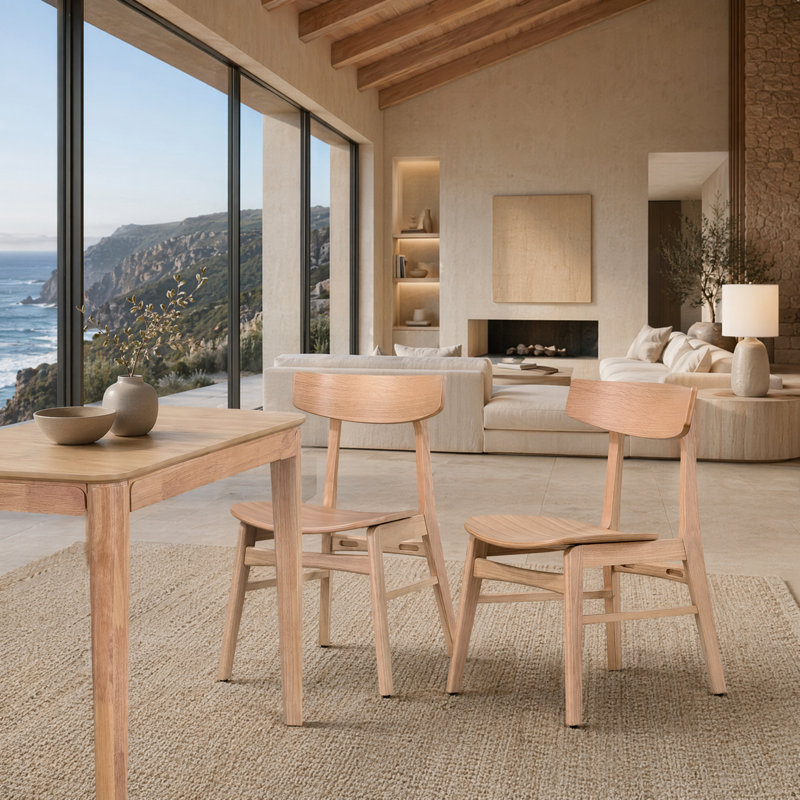 Bristol Solid Wood Dining Chair Set (Set of 2), Tan