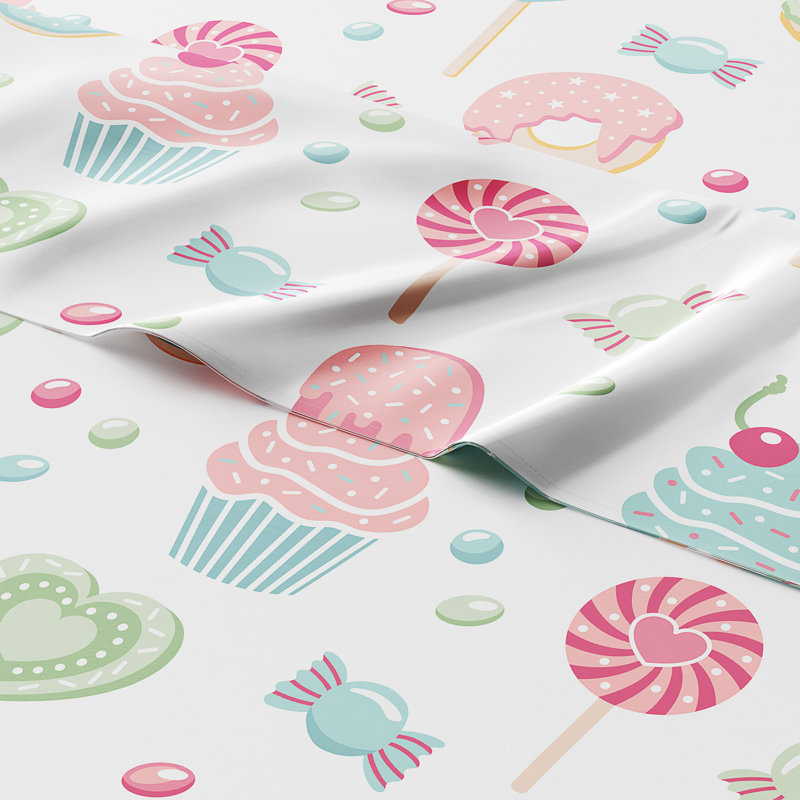 Kids Queen White Microfiber Candy Print Sheet Set