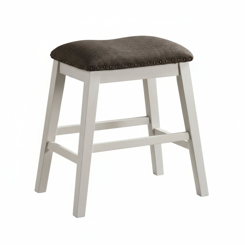 Chairo 24,5 po H Ensemble de 2 tabourets à hauteur de comptoir en bois blanc cassé / gris foncé avec siège en tissu