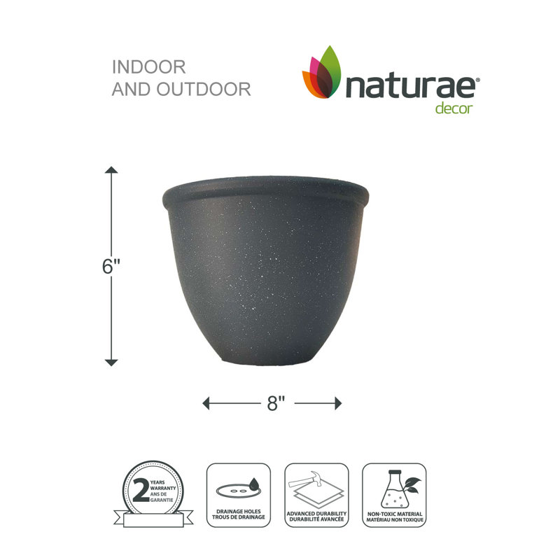 ROUND PLANTER GRAY 8"X 6"-PACK OF 2 UNITS, Gray, 6'' H x 8'' W x 8'' D