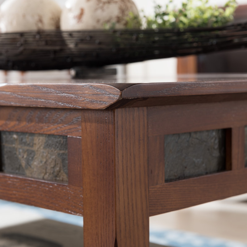 Rustic Solid Wood Slate Coffee Table, Rustic Oak