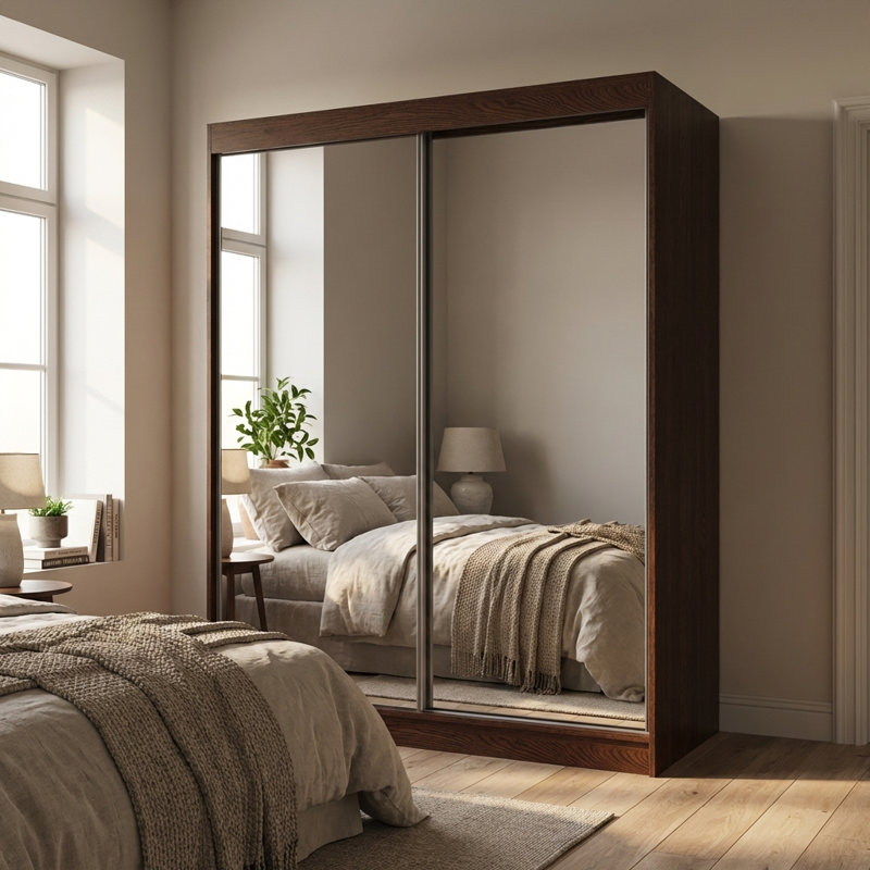 Garde-robe en wengé avec miroir Aria, H 80 po x l 59 po x P 25,5 po, Wengé