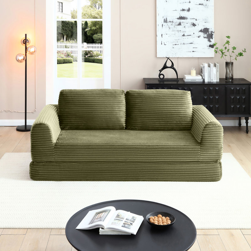 Canapé-lit pliable pliable de 21 pouces, lit en velours côtelé avec 2 oreillers, futon moderne, lit gigogne, confort moelleux, stable et sécuritaire, aucun assemblage requis, futon sans os.