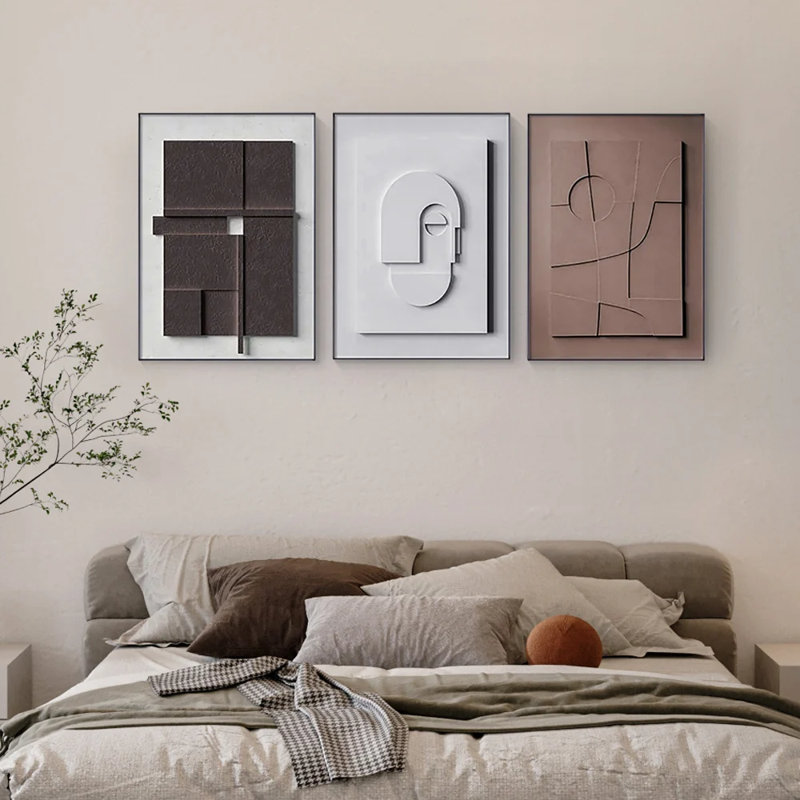 3 Pieces Japandi Wall Art Print Hanging Wall Decor Set with Rectangle Frame