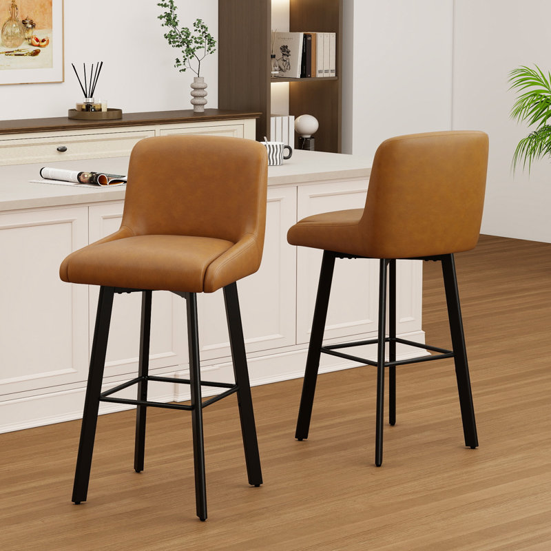 30"H Swivel Counter Height Bar Stools for Kitchen Island, Whiskey Brown, 2, Bar Stool = 30” Seat Height 