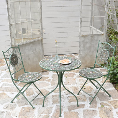 Outdoor Bistro Set for 2 Persons with Ceramic Top , Vintage Small Dining Table and Chairs Set for Patio Balcony Garden