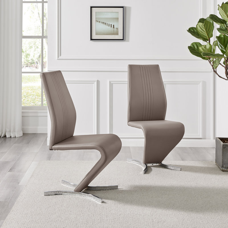 Scottsmoor High Gloss Halo Dining Table Set with 4 Modern Design Faux Leather Dining Chairs, Cappuccino, Black/White