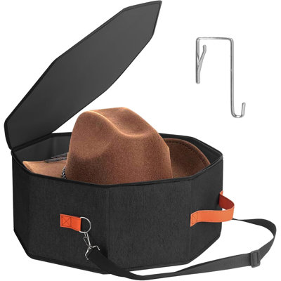 Hat Storage Box For Women & Men, Hardboard Support Hat Boxes With 1 Door Hook Hat Organizer, Cowboy Hat Box For Travel, Hat Bag Hat Case (Black)