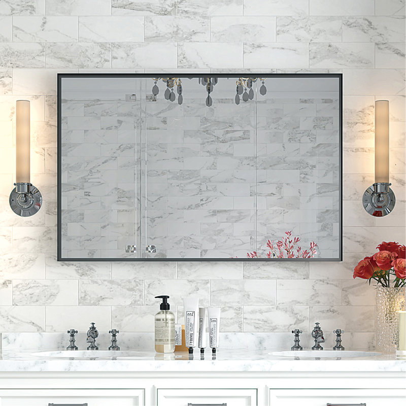 Stene Metal Wall Mirror, Black, 36" x 30"