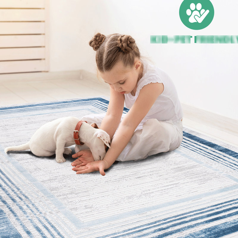 Tapis tissé 8X10 et bleu / bleu