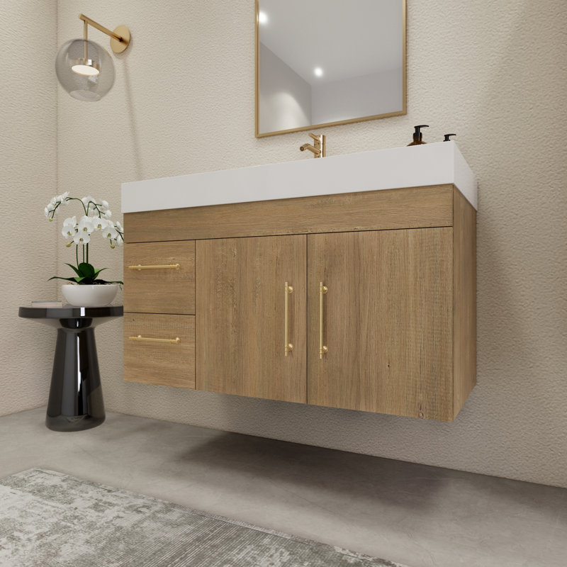 41.9" Wall-Mounted Single Bathroom Vanity Set, Oak