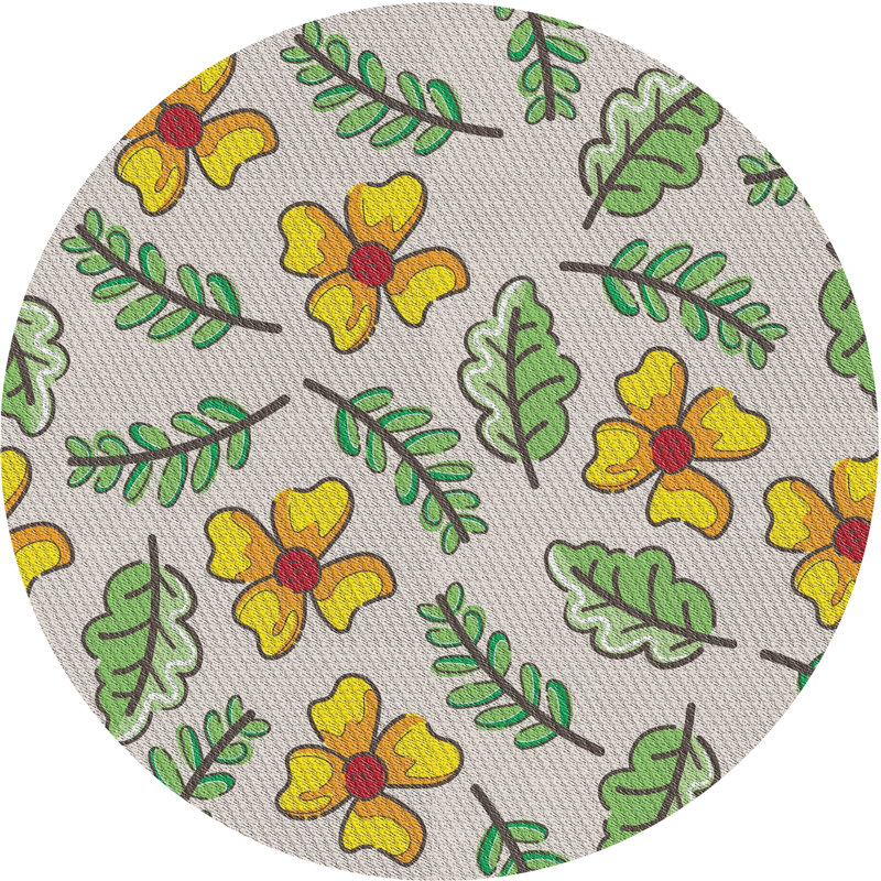 Tapis floral beige / jaune / vert Mervela, Rond 6 pi