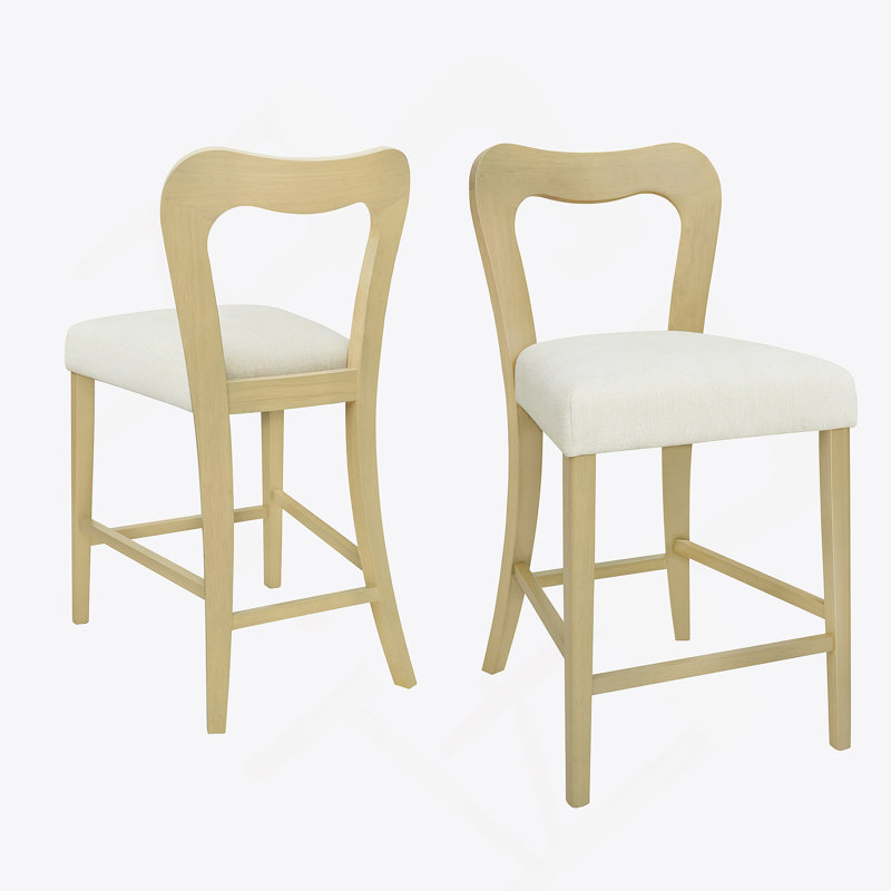 Ensemble de 2 tabourets de comptoir sans accoudoirs (frêne clair + beige), Bois de frêne naturel, Beige