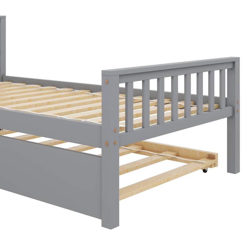 Structure de lit plateforme robuste en bois avec lit gigogne extensible, gris