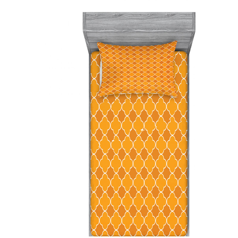 Microfiber Geometric Sheet Set, Queen Sheet Set + Fitted Sheet + 2 Pillowcases, Orange