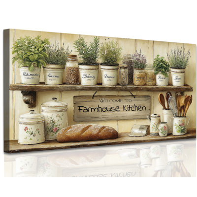 GUTTAY Rustic Kitchen Canvas Wall Art Prints, Farmhouse Kitchen Decor Artwork Decor, Vintage Country Food Still Life Painting Positive Inspirational Pictures for Dining Room, 30x60 inches
